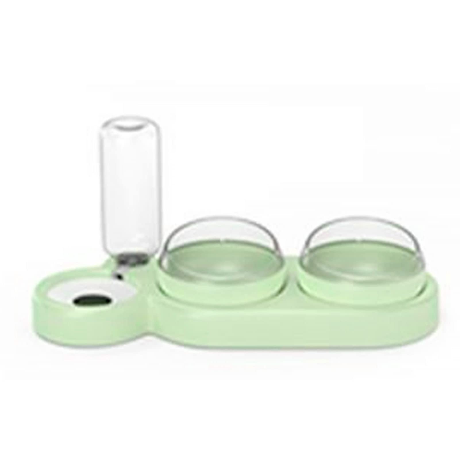 AMONIDA Plato Triple para Mascotas, Diseño Inclinable, Juego de Tazones de Agua para Mascotas, Protección de la Columna Cervical, Inodoro con Botella de Agua, Gato y Perro (Verde)