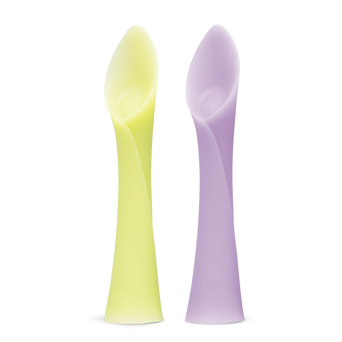 Olababy Cuchara de Entrenamiento de Punta Suave 100% Silicona para Destete Dirigido por el Bebé, Paquete de 2 (Limón/Lila)