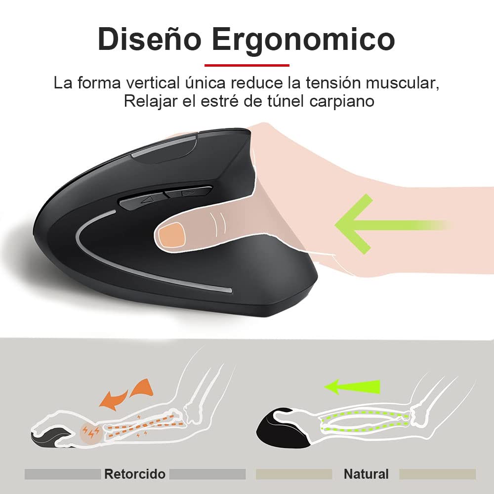 Mouse Ergonómico Recargable EASYTAO Negro con Protección para el Brazo