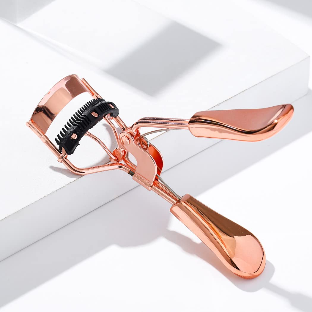 Uranian Belleza rizador de pestañas peine rizador de pestañas con 2 almohadillas de repuesto de silicona premium rizador de pestañas herramienta de maquillaje para mujeres y niñas