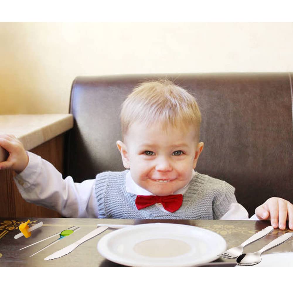 Enwinner Juego de cubiertos y cucharas para niños pequeños, cucharas de bebé, con pajitas para trazar palillos para niños (plata)