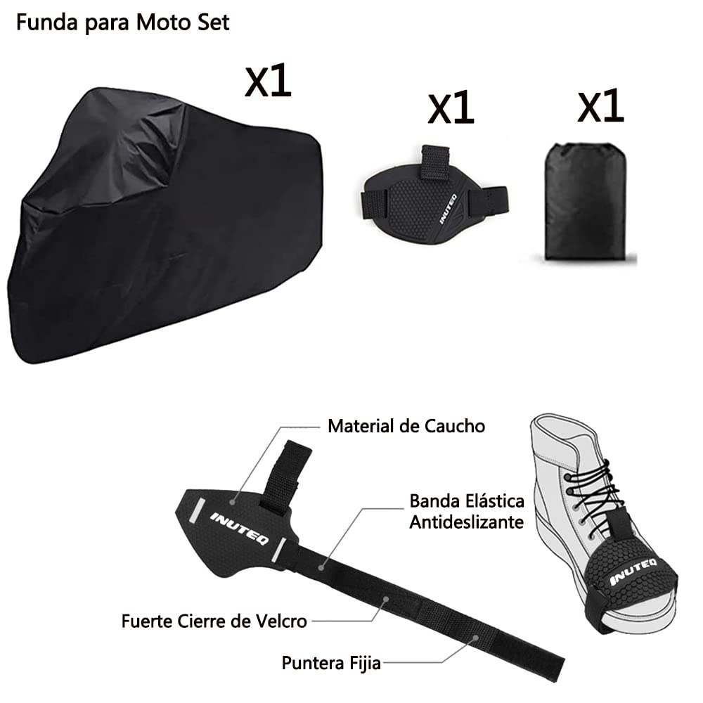 Jiula - Funda para Moto Set Cubierta de la Motocicleta - Funda para Moto Set Impermeable, con Accesorios de Cambio de Marchas para Zapatos, 230 x 125 x 95 CM (XL,Negro+Cambio de Marchas para Zapatos)