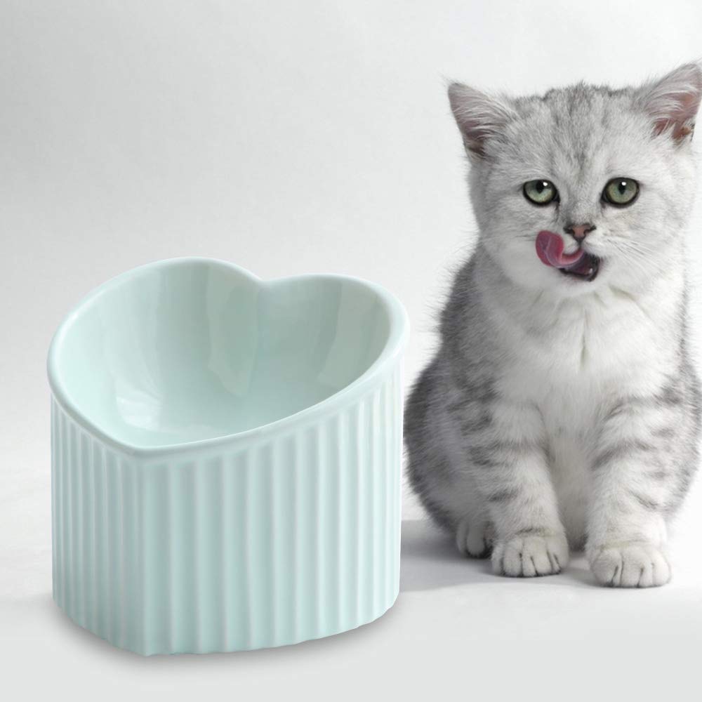HCHLQLZ - Cuencos elevados de cerámica para gatos, cuencos inclinados para alimentos o agua, sin estrés, prevención de reflujo, aptos para lavavajillas y microondas, sin plomo ni cadmio
