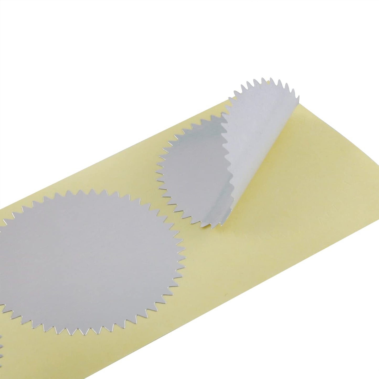 Chenjin - 100 calcomanías de grabado en blanco autoadhesivas, selladas, metálicos, plateadas, certificados, bordes festoneados, estampados, calcomanías de papel de aluminio en relieve