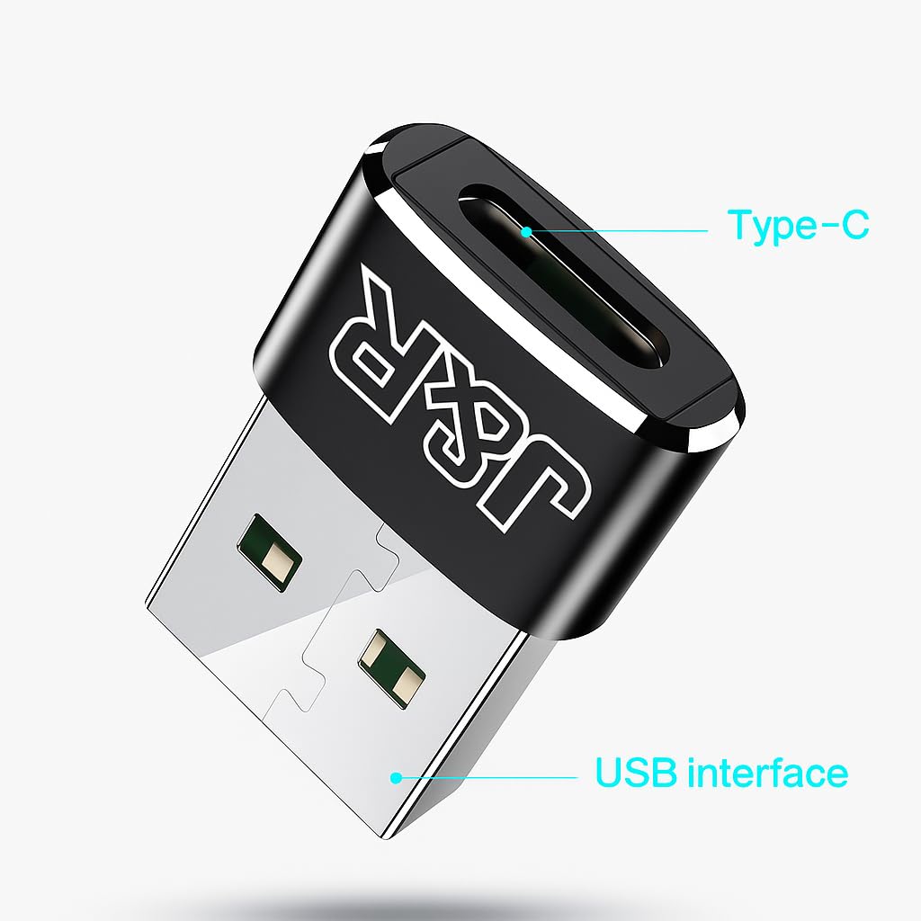 Adaptador USB a USB C J&R Negro y Plateado Mini Convertidor de Metal Paquete de 2 Unidades