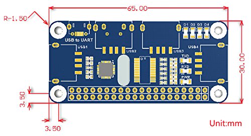 Hub USB 4 Puertos Waveshare Blanco con USB a UART Integrado para Raspberry Pi Zero/Zero W/B+/2B/3B/3B+ Compatible con USB2.0/1.1