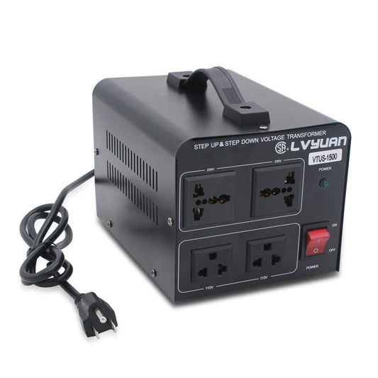 Cantonape - Transformador de voltaje de 1500 vatios, elevador/reductor que convierte de 110-120 voltios a 220-240 voltios y de 220-240 voltios a 110-120 voltios, 2 tomas de EE.UU., 2 tomas universales