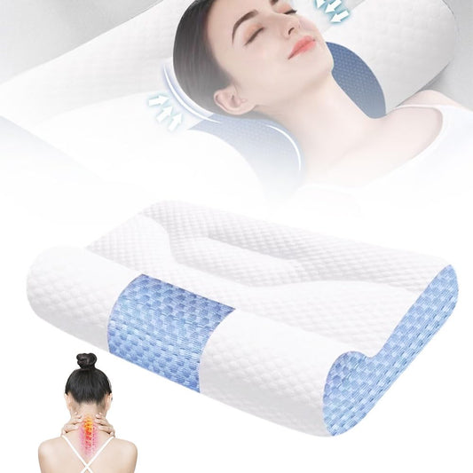 Almohada Cervical de Plumón de Ganso, Almohada de Apoyo Cervical Ergonómica para Mejorar el Sueño, 2 en 1 Que Alivia el Dolor de Cuello y Brinda Soporte Contorneado para Personas (Azul claro, M)