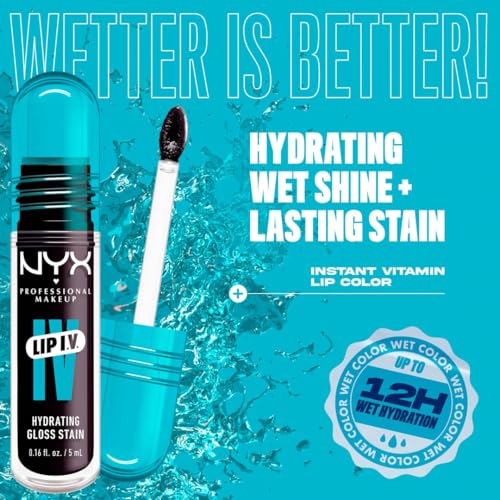 NYX Professional Makeup, LIP IV Gloss Serum Hidratante, Tono: Grape Gushin. Tinta de Labios hidratante con alto pigmento infusionado con agua de coco y magnesio. Fórmula vegana.