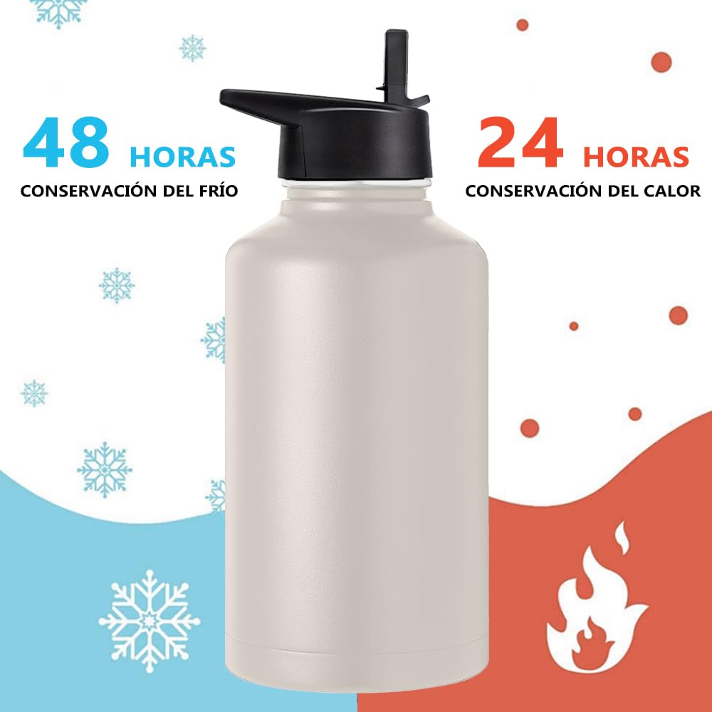 Free Wolf 64OZ Termo de Acero Inoxidable A Prueba de Fugas Con 3 Tapas y Asa, Doble Aislamiento Térmico para 24 Horas de Agua Fría y 12 Horas de Caliente