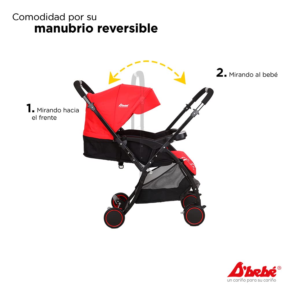 D´BEBÉ - Carriola Lu Baby - Carriola con Manubrio Reversible - Permite tener al Bebé siempre a la vista - Incluye Charola Porta Biberones - Color Roja