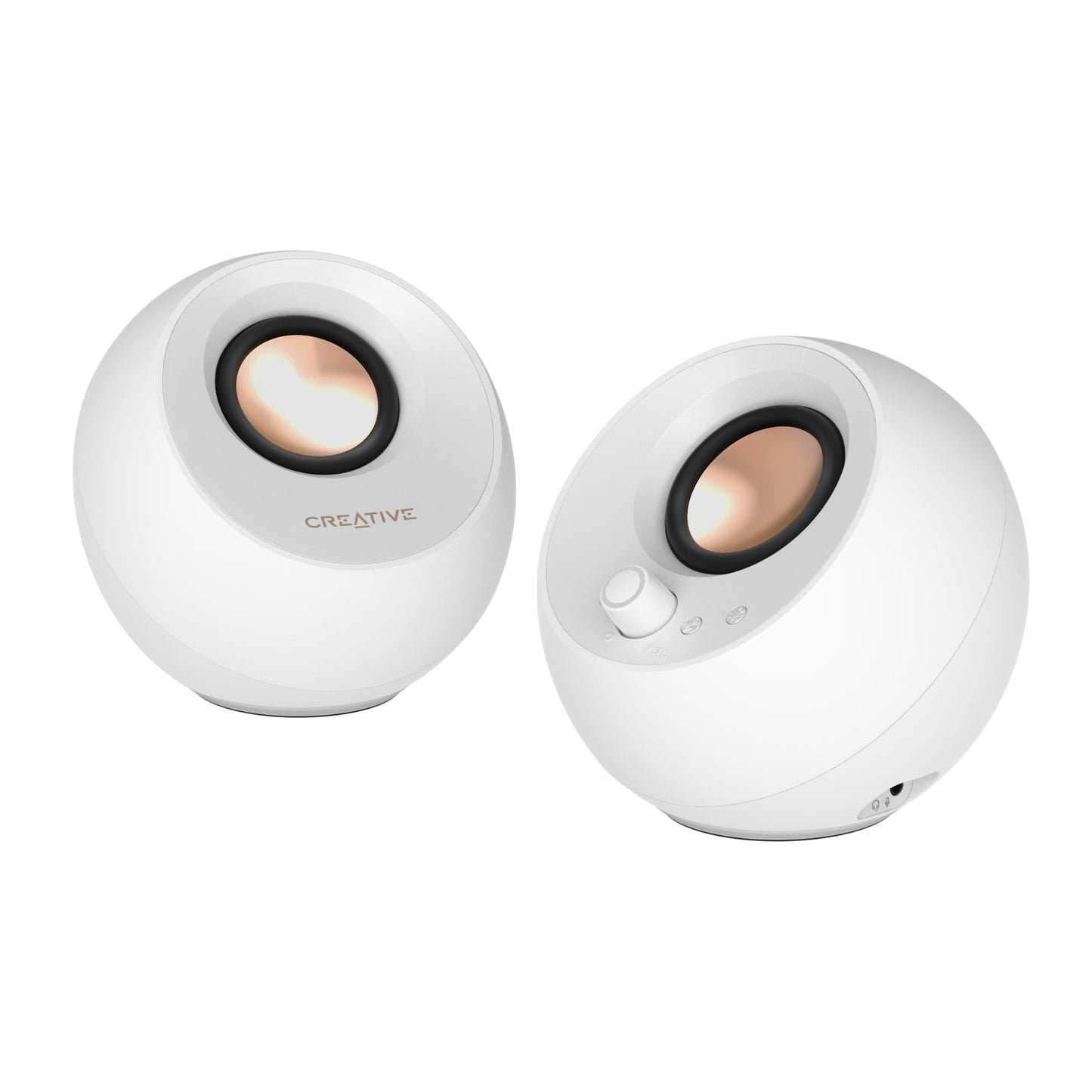 Creative Pebble Pro - Altavoces minimalistas 2.0 USB-C para computadora con Bluetooth 5.3 e iluminación RGB personalizable, diálogo claro y tecnología BassFlex, audio USB, puerto de auriculares, para