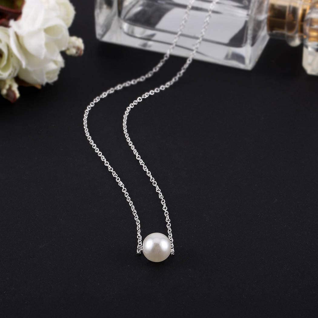 Yalice Collar de perlas pequeñas con cadena de gargantilla, collares con colgante flotante cortos, joyería de boda para damas de honor para mujer, Metal, Perla