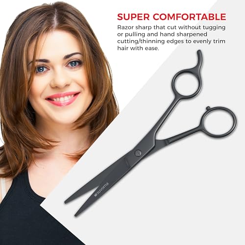 Tijeras de corte de pelo de 6,5 pulgadas para barberos y peluqueros - Tijeras de pelo para cortar, recortar y arreglar - Tijeras de pelo de mano derecha para hombres, mujeres y adultos (negro)