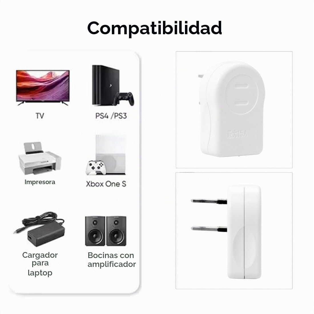 Adaptador de Corriente ChenYang Negro Compacto con Extensor de Enchufe NEMA 1-15P a NEMA 1-15R 90 Grados de 15A