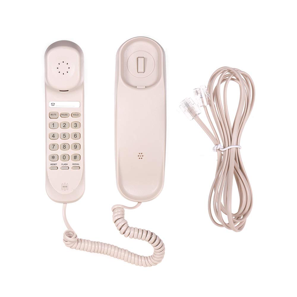 Zitainn Mini Escritorio con Cable Tel?fono Fijo Tel?fono de Pared Soporta Funciones de Silencio/pausa/espera/reinicio/flash/rellamada para la Oficina del Hotel en el Hogar Landlinephone, Re
