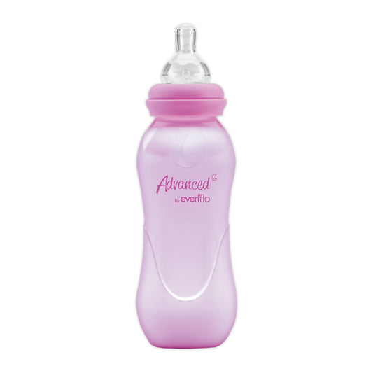 Advanced by Evenflo, Biberón Anticólicos Cuello Estándar, Niña, Color Rosa, Flujo Medio, 8oz/240ml, 1 pieza, MEX.