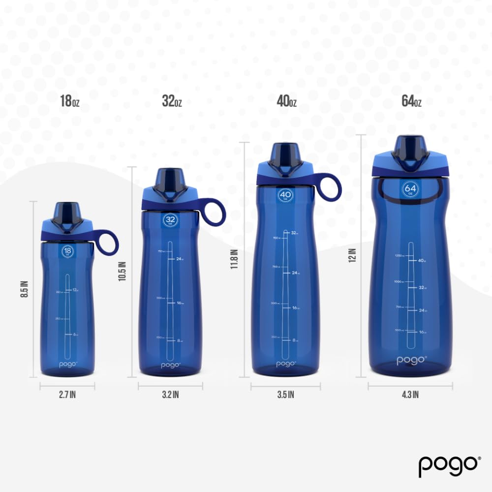 Pogo Botella de Agua con Tapa deslizable, de plástico sin BPA, 532.32 ml, Azul