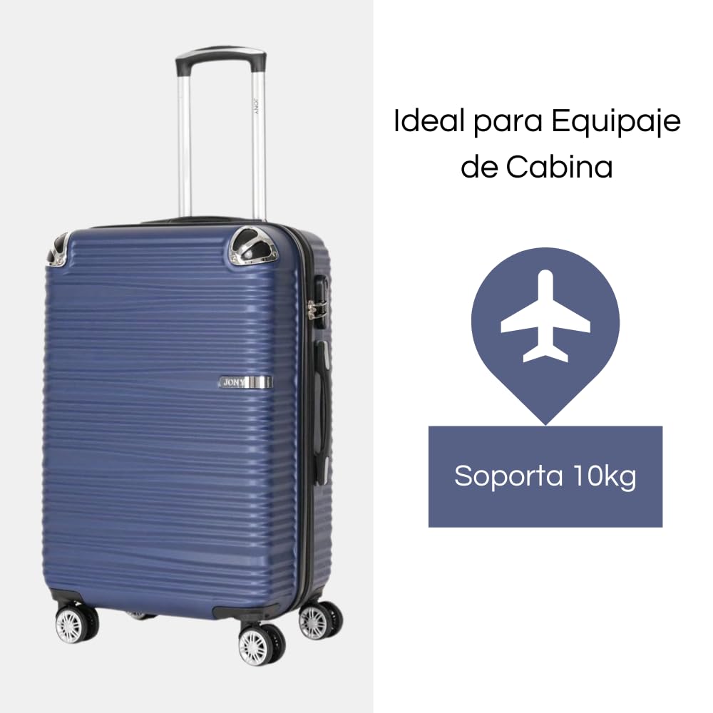 Maleta de Mano JONY Carry On Rigida Resistente Ruedas Giratorias 360 Mango Expandible ABS Candado de Seguridad (azul rayado)