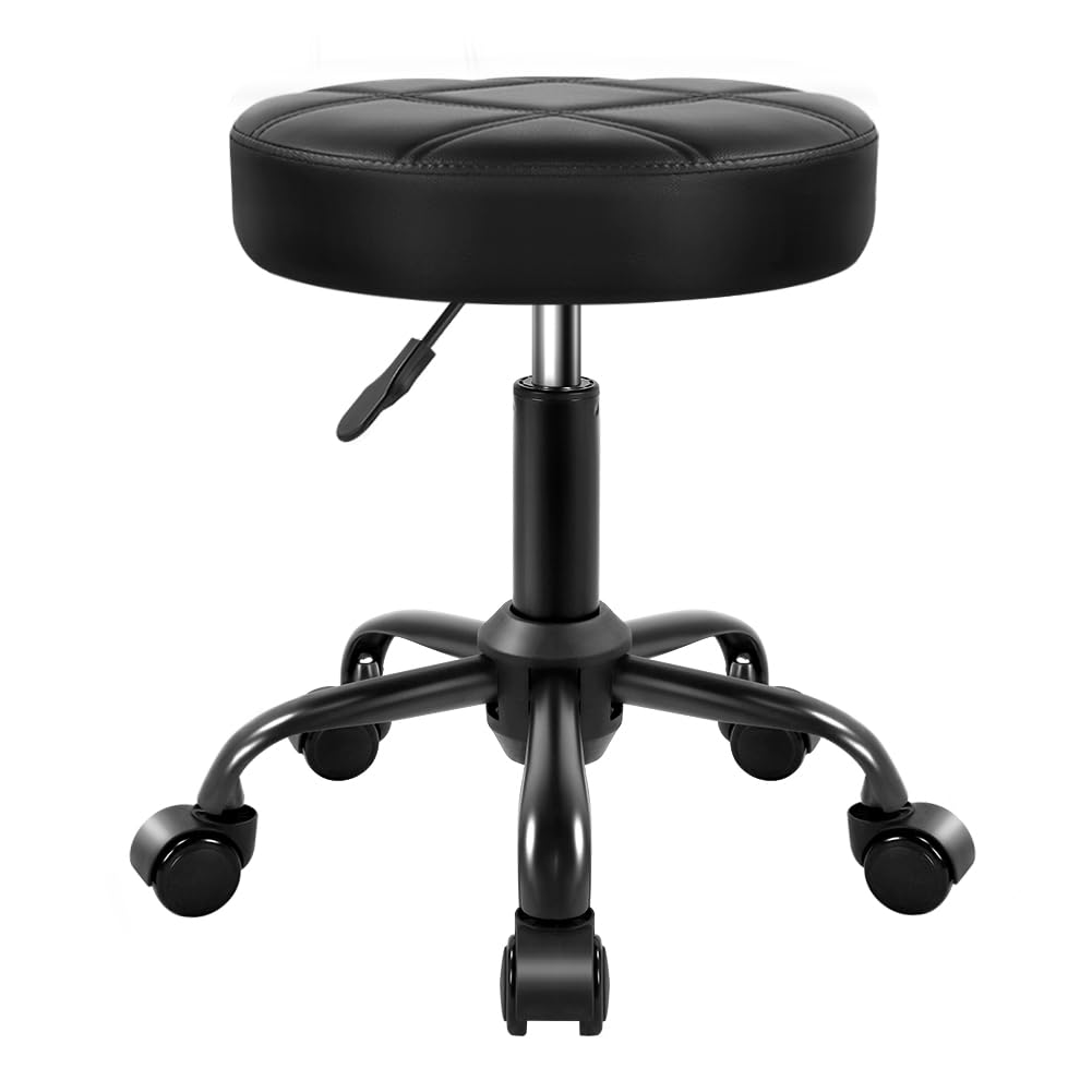 KKTONER - Taburete rodante de piel sintética con altura ajustable y silla de ruedas, para salón, spa, dibujo pequeño (negro)