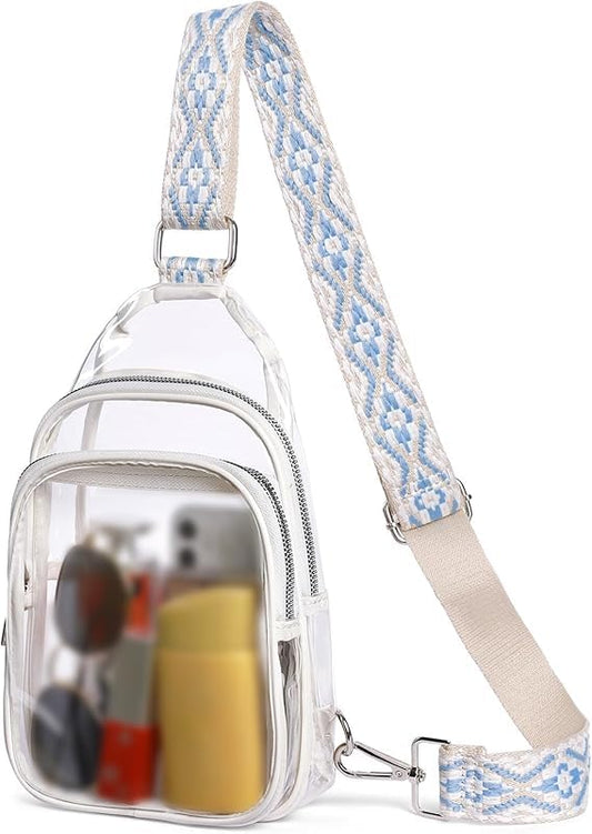 CXJYSD Mini Bolso Cruzado En El Pecho,Para Hombre Y Mujer Con Bolsillos Dobles,Riñonera Impermeable Con Manos Libres,Adecuado Para Deportes Al Aire Libre,Correr Y Viajar (Blanco-transparente-06)