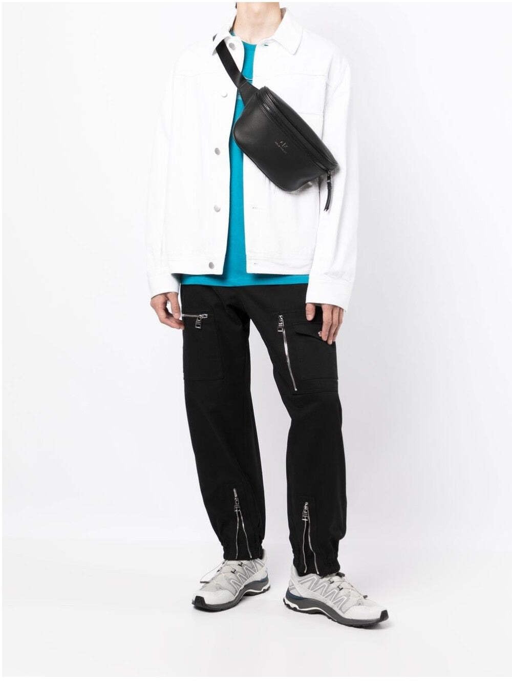 Armani Exchange - Riñonera de piel ecológica para hombre, Negro -, Talla unica