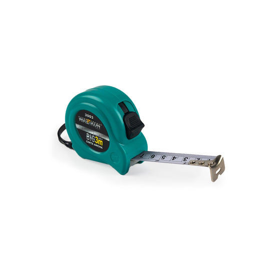 Cinta Metrica - Flexometro 3 M | Cinta Ancha de 19mm (3/4") | Herramientas Ergonómicas | Escala en Centímetros, Pulgadas y Fracciones | Verde | Cinta Blanca para Mayor Visibilidad | WALKON