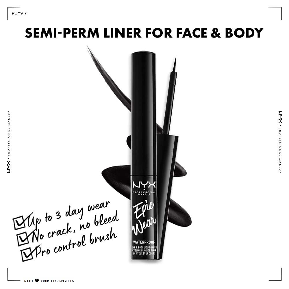 NYX Professional Makeup,Epic Wear, Delineador Líquido de Ojos, Black, 3.5ML