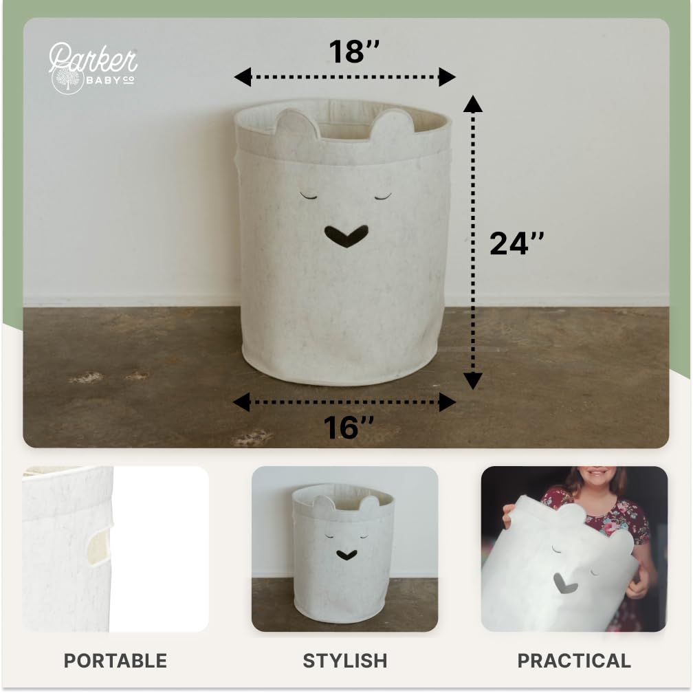 Parker Baby Bear - Cesta de lavandería de fieltro para bebé, amplia y plegable, para guardería, cesta ligera con asas flexibles y resistentes, colores neutros y se adapta a cualquier habitación