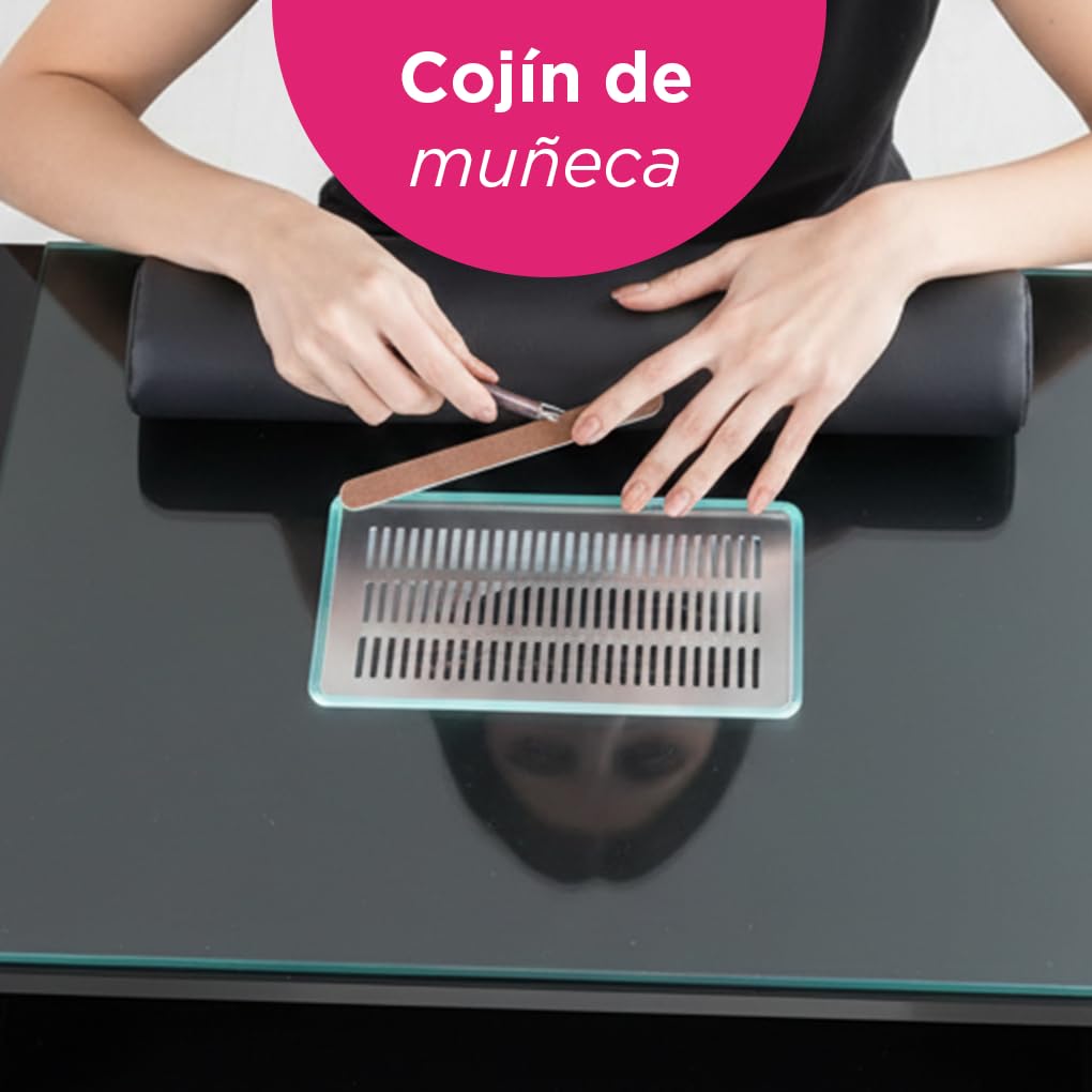 Mesa de Manicura VANLIG Negro Profesional con Colector de Polvo y Cojín