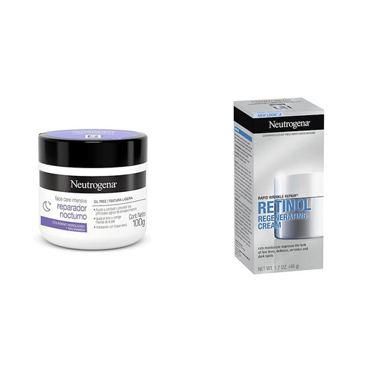 Crema Hidratante Facial Reparador Nocturno Neutrogena Face Care Intensive Colageno 100g + Crema Facial Antiarrugas Rapid Wrinkle Repair Retinol SA 48 g