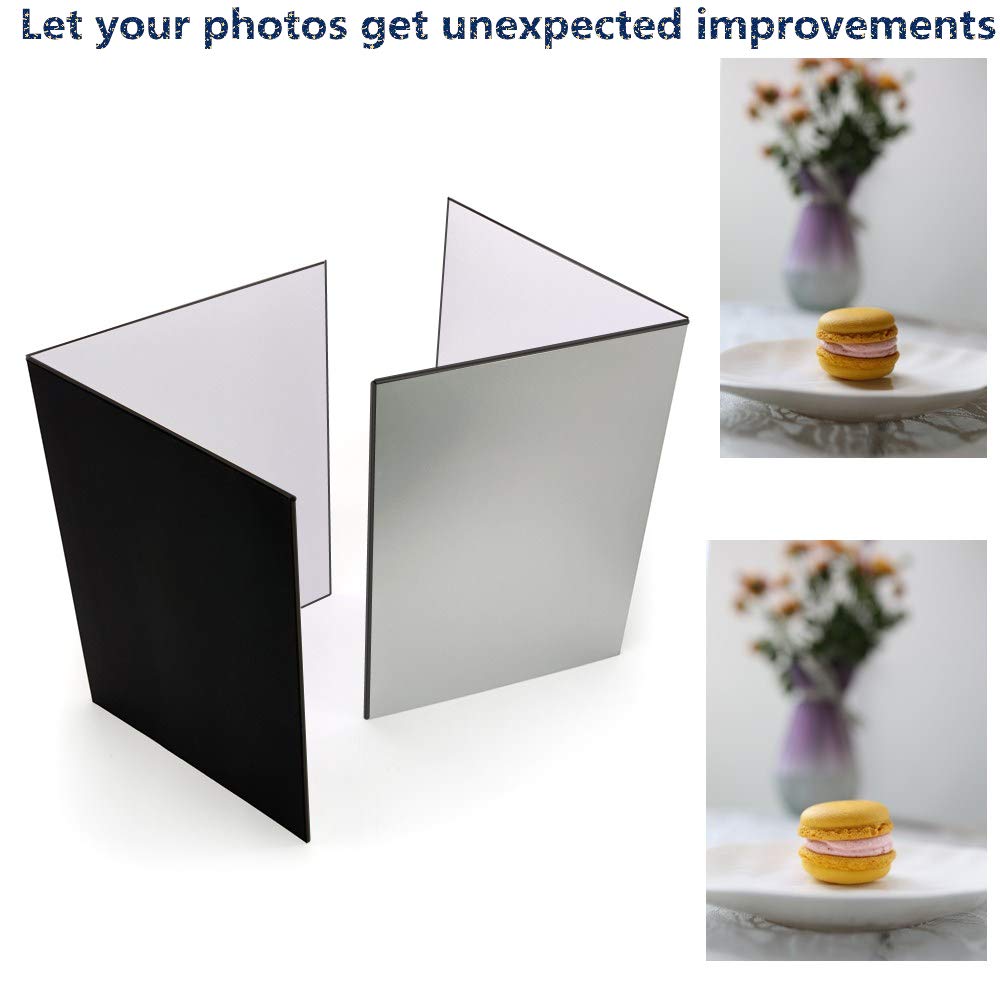 Reflector de luz 3 en 1, de cartón, tamaño A3 (43.18 x 30.48 cm), plegable, para fotografía de vida muerta, producto y fotografía de alimentos, color negro, plateado y blanco, paquete de 2 unidades