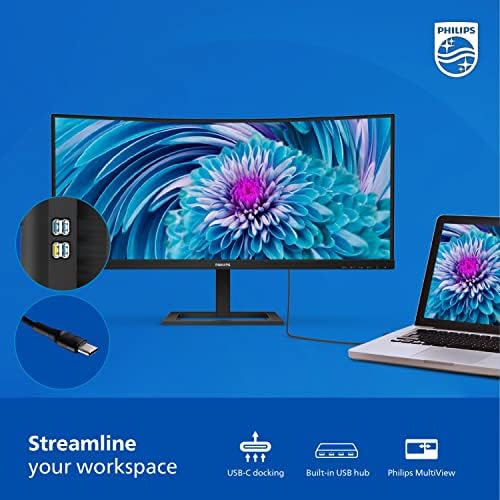 Monitor Curvo Philips Negro QHD UltraWide con Carga USB-C y Altura Ajustable