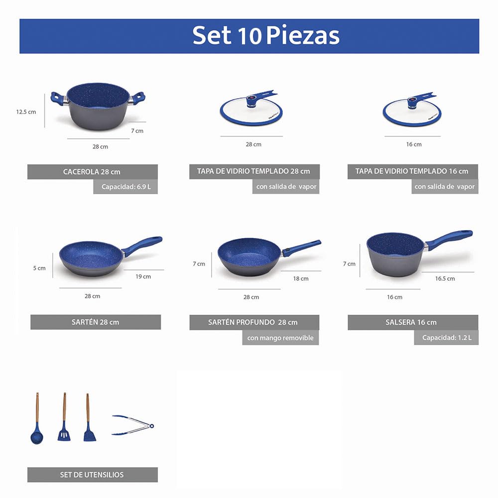 Batería de Cocina Flavorstone Azul Set Grande de 10 Piezas