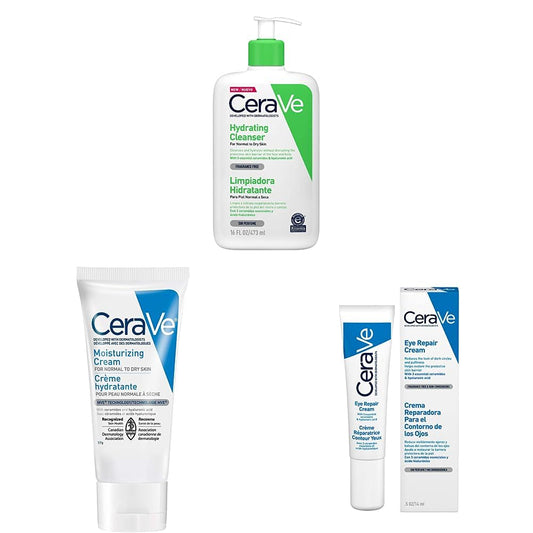CeraVe Limpiadora Hidratante para Rostro y Cuerpo - 1 x 473 ml + Cerave crema hidratante |50ml| hidrante diario para rostro y cuerpo para piel seca + Crema Reparadora para el Contorno de Ojos |14gr