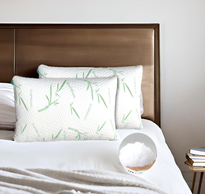 Colchones Dorm® 2 Almohadas de Bambu Transpirable de MicroGel | Cloud Pillow 2 Pack |Funda de Bambú | Firmeza: Media | Hipoalergénica, Certificaciones | 2 Piezas Tamaño Estándar (50cm x 70cm)