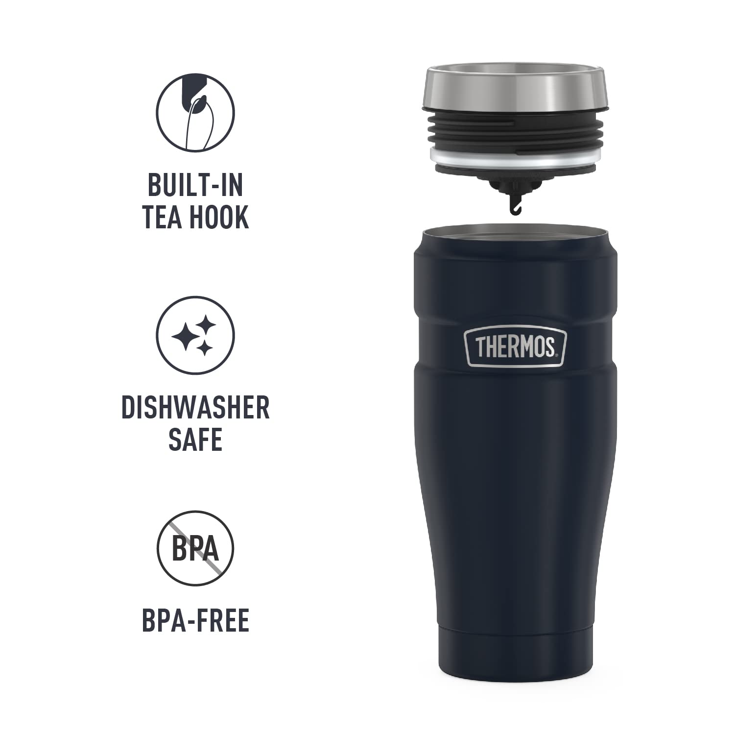 Vaso de Viaje Thermos Azul Mate de Acero Inoxidable 16 Onzas