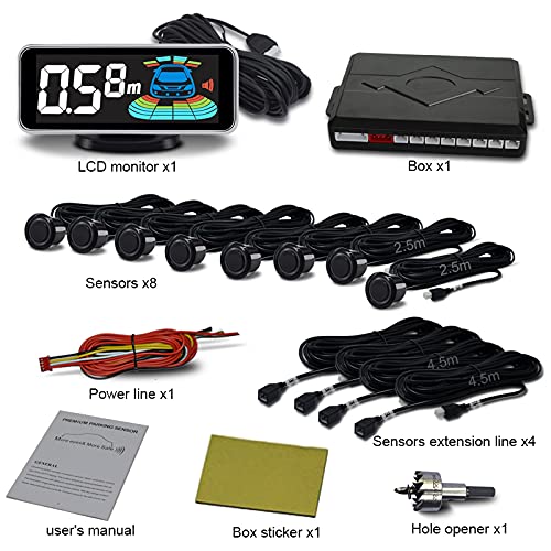 Sistema de Aparcamiento ELSNU Negro con 8 Sensores y Pantalla LCD para Coche Automático