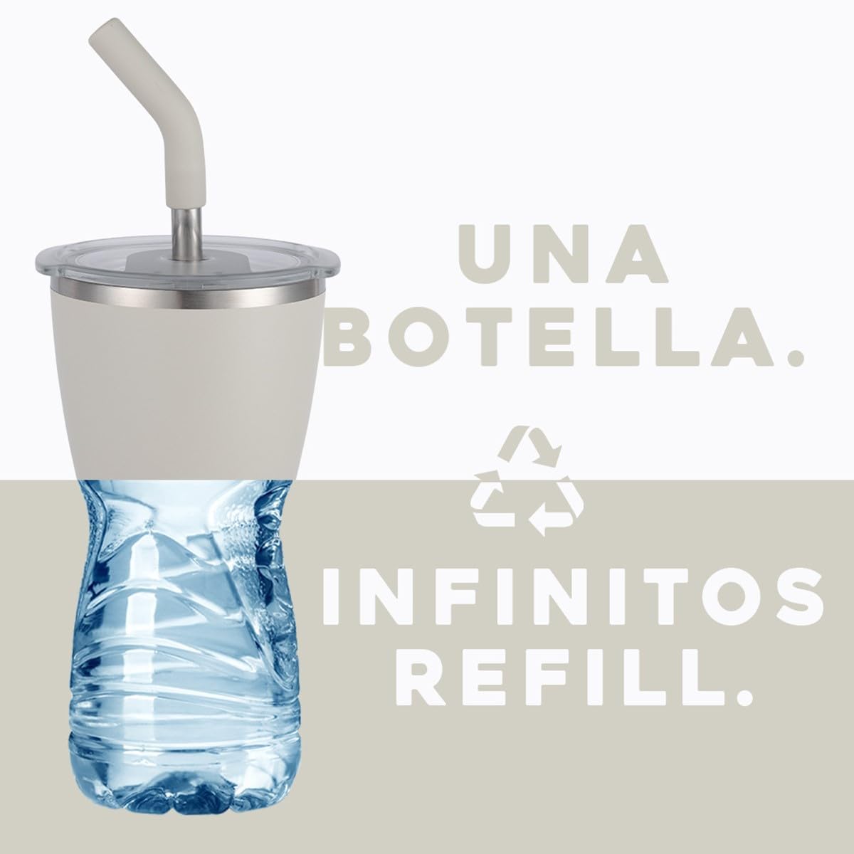 Buffer Flask - Vaso Térmico 420 ml - Termo para Café y Agua de Acero Inoxidable - Tapa Anti Derrame y Fugas - Taza Tumbler Mug para Bebidas Frías y Calientes - Incluye Popote - Color Ivory
