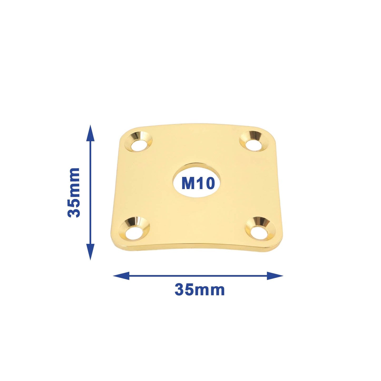 YINETTECH - Cubierta de enchufe de guitarra eléctrica cuadrada de chapa de metal de 35 x 35 mm, apertura de 10 mm, con tornillos compatibles con Gibson Les Paul se adapta a Jack Gold de 1/4 pulgadas