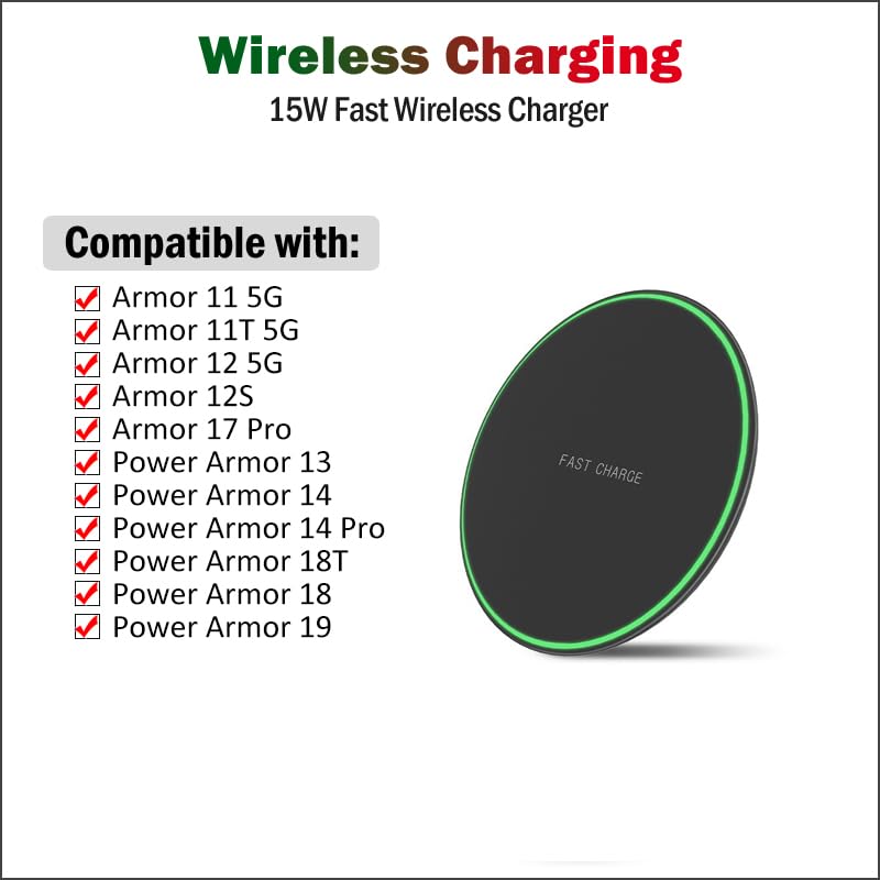 Cargador inalámbrico de 15 W para Ulefone Power Armor 19 18T 14 Pro Armor 11 11T 12 12S 17 Pro con bobina grande, QI-EPP, anillo LED, carga rápida