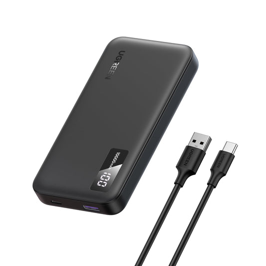 Power Bank UGREEN Negro 10000mAh 22.5W Carga Rápida USB A y C Pantalla Digital Compatible con iPhone, Xiaomi, Galaxy, iPad