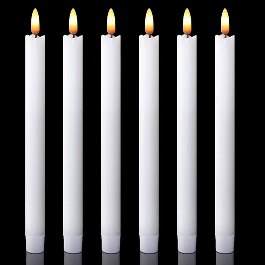 DRomance - Velas LED cónicas blancas sin llama, con temporizador de 6 horas, cera real 3D con mecha, decoración para hogar y eventos especiales (paquete de 6, 0.78 x 0.78 x 9.64 pulgadas)
