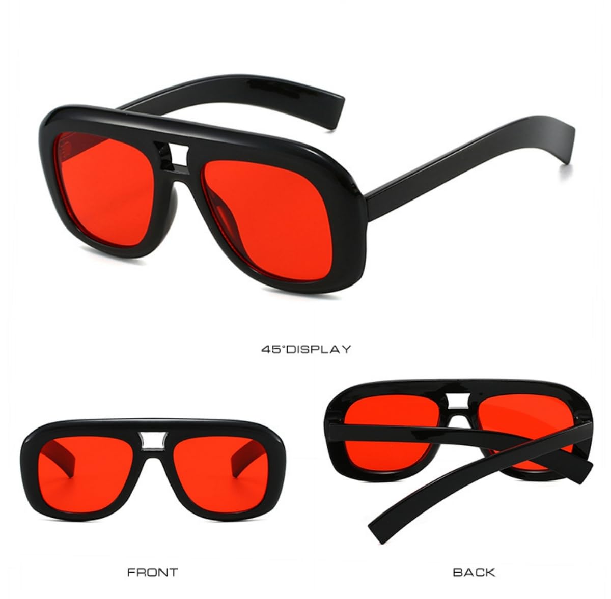 ISIUINN Gafas de sol de aviador cuadradas de moda para hombre y mujer, montura plana estilo años 70, gafas de sol cuadradas extragrandes de estilo vintage (rojo).