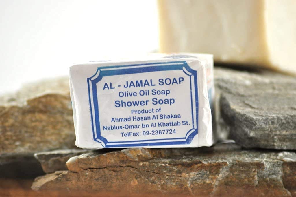 Al Jamal Barra de jabón de aceite de oliva Nablus Al Jamal de la Tierra Santa 4.6 oz, Blanco, 6 Bars