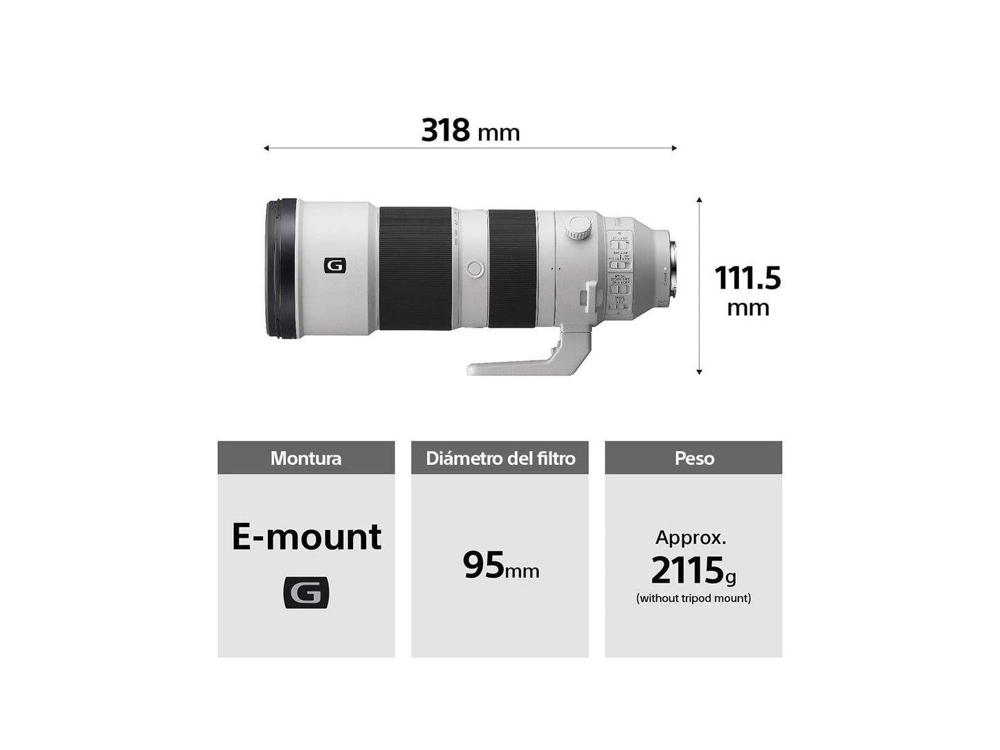 Lente Telefoto Zoom Sony G 200-600mm F5,6-6,3 Full Frame con Estabilizador Steady Shot óptico OSS