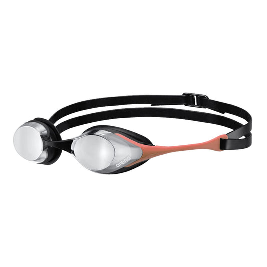ARENA - anteojos de natación unisex para adultos Cobra Swipe Racing para hombres y mujeres, lentes de policarbonato con espejo, diseño hidrodinámico, plateado/coral