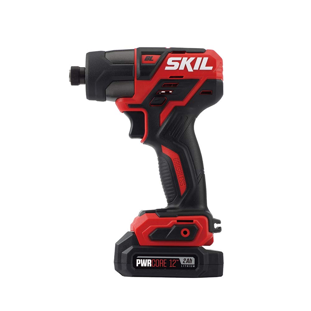 Skil - Kit de 2 herramientas: taladro inalámbrico PWRCore 12 sin escobillas de 12 V y 1/2 pulgada y destornillador de impacto hexagonal de 1/4 de pulgada, incluye dos baterías de litio de 2 Ah y un cargador estándar, CB738501
