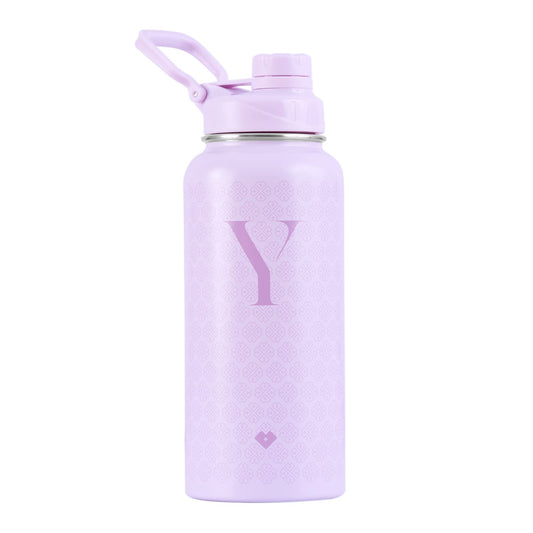 LuckyLy Termo de Acero Inoxidable con Iniciales 1 Litro, Doble Aislamiento Térmico y Tapa Hermética Antigoteo, Botella de Agua Motivacional ideal como Regalos para Mujer y Mamá – Modelo Terry, Letra Y
