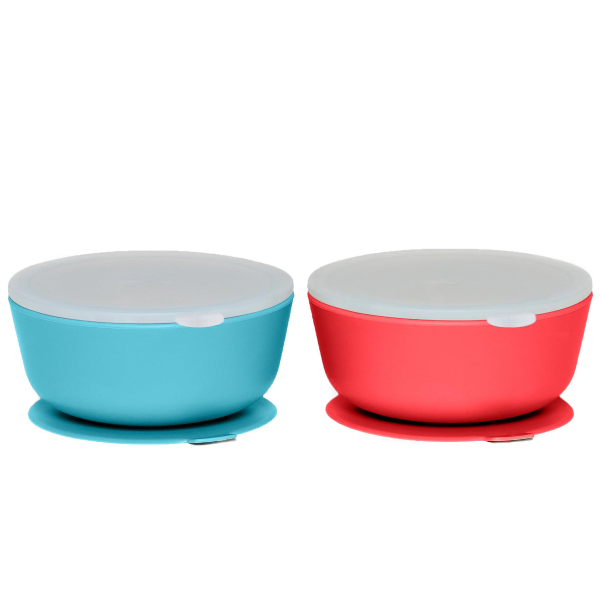 WeeSprout - Cuencos de succión para bebés y niños pequeños (juego de 2), 100% silicona con tapa de plástico, suministros de alimentación a prueba de fugas, vajilla para bebés y microondas con base